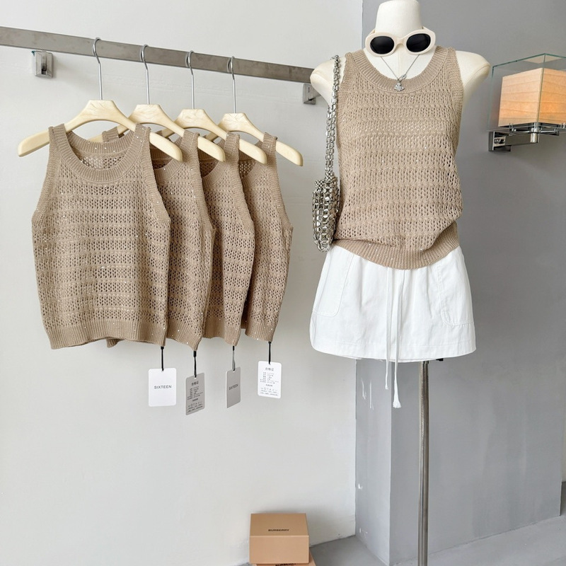 "Relaxed Old Money" Heavy-Duty Crochet Hollow-Out Vest Versatile Slimming Sleeveless Top 2026 Summer New Style "Relaxed Old Money" Heavy-Duty Crochet Hollow-Out Vest Versatile Slimming Sleeveless Top 2026 Summer New Style