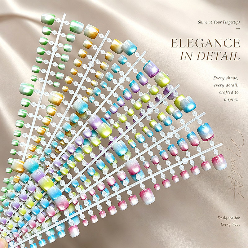 Factory Multicolor Glass Bead Cat Eye Gradient Toenails Wearable Nails Foreign Trade Cross-Border Nail Products Finished Nail Art Fake Toenails Factory Multicolor Glass Bead Cat Eye Gradient Toenails Wearable Nails Foreign Trade Cross-Border Nail Products Finished Nail Art Fake Toenails
