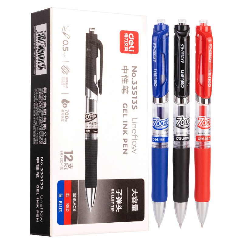 Bolígrafo neutro, bolígrafo acuoso de 0,5 mm negro, rojo y azul, bolígrafo de bola, papelería al por mayor 33388S