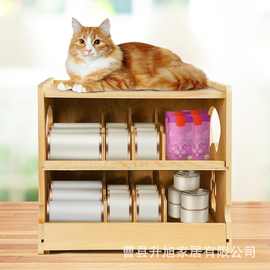 木质猫粮罐头架双层置地式储物架狗粮零食堆叠架宠物用品收纳木架