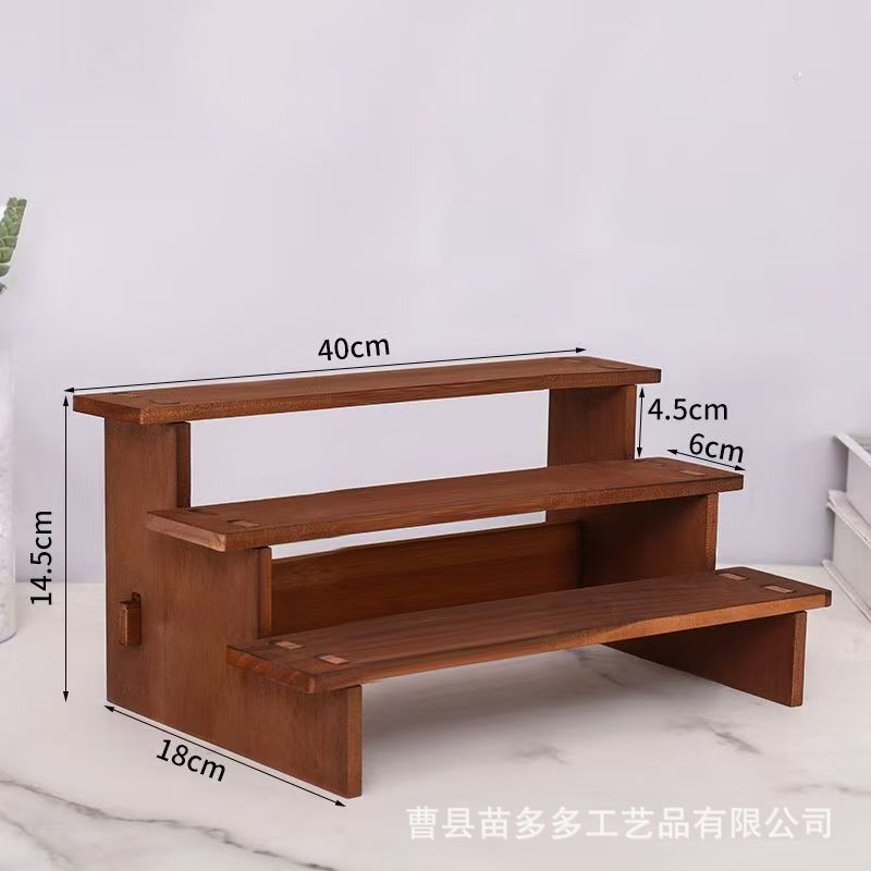 木製の収納棚の手作りのおもちゃの陳列棚のテーブルの置物の階層式の模型の展示台の実木の置き棚