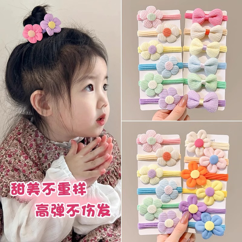 Flores de color cabello para niños no lastiman anillo de cabello para niñas lindas cuerdas de cabeza de cola de caballo alta banda de goma elástica tocado