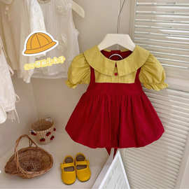 樱桃小丸子女童连衣裙2025新款夏季儿童洋气公主裙宝宝夏装花苞裙
