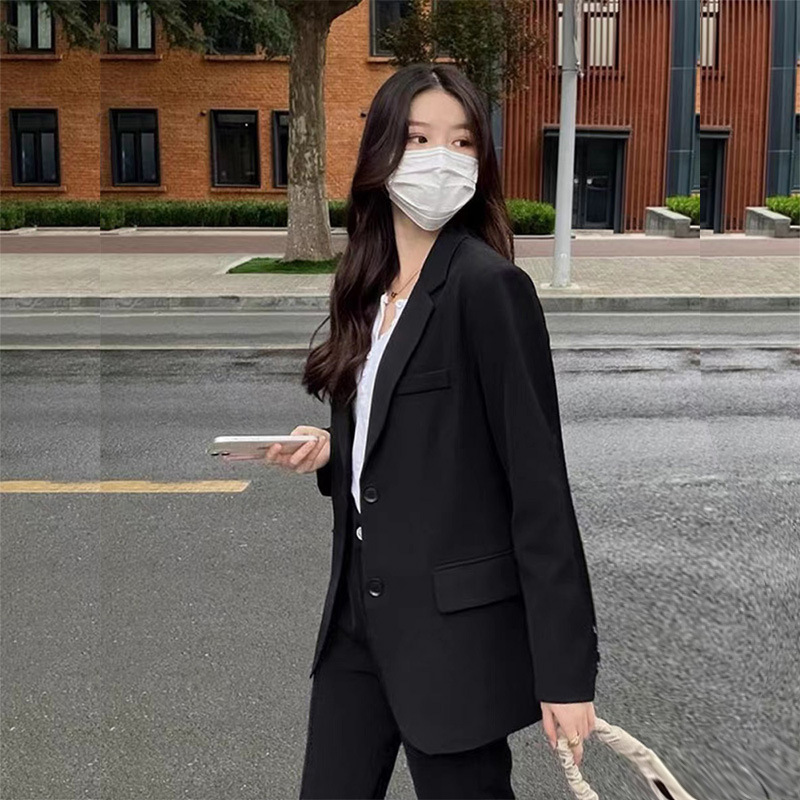 正装女套装职业新款西装套装女大学生面试工作西服黑色外套三件套|undefined