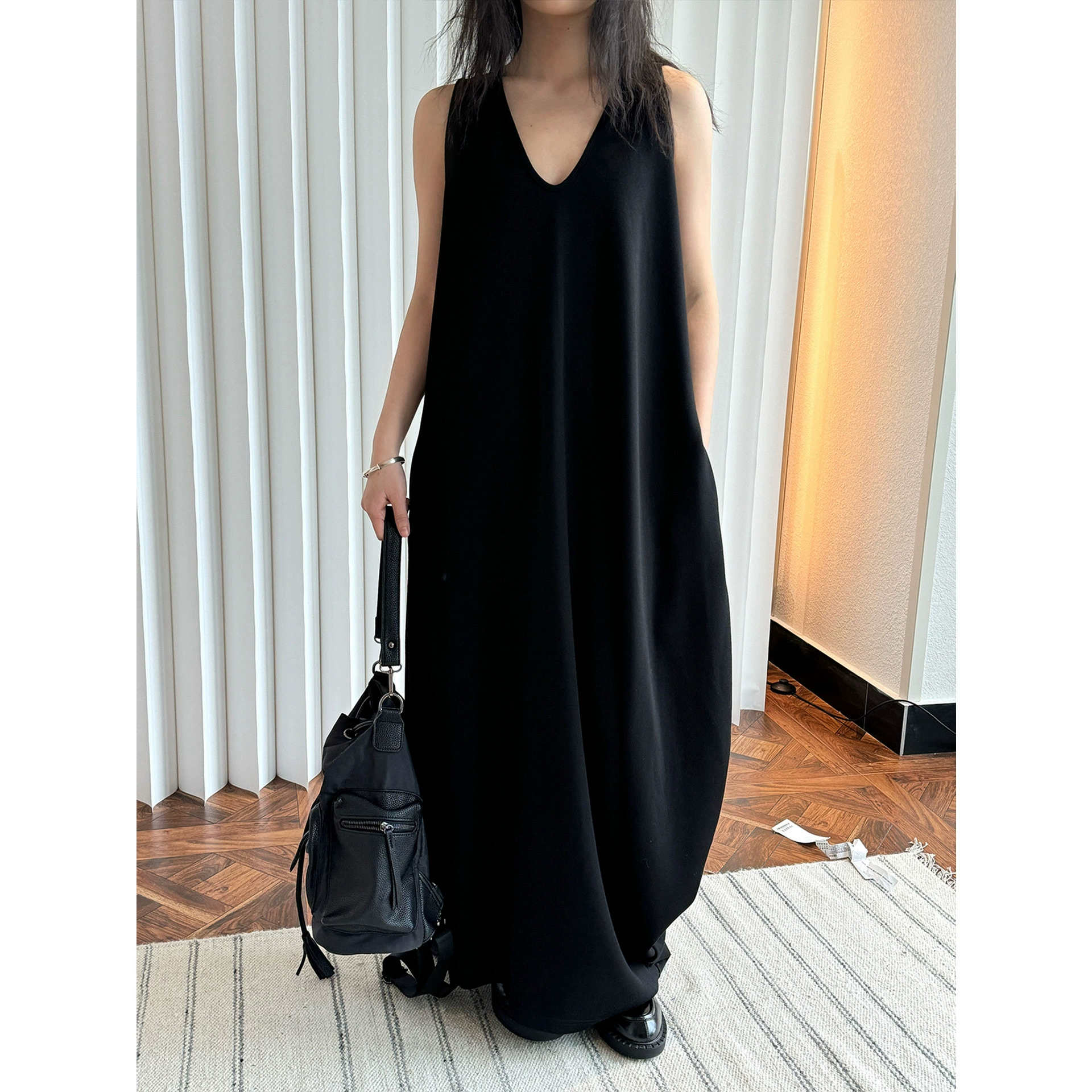 Лувр, ранняя весна, новое французское литературное платье с глубоким U-образным вырезом, асимметричное изогнутое платье с бутонами, мягкая и восковая эластичная длинная юбка для похудения Q для женщин