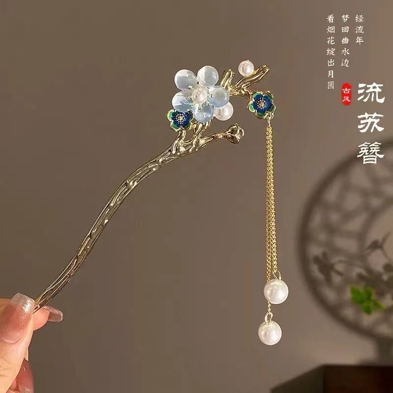 Horquilla de flores horquilla de pelo de plato chino de alta calidad horquilla de cheongsam con tocado de Hanfu