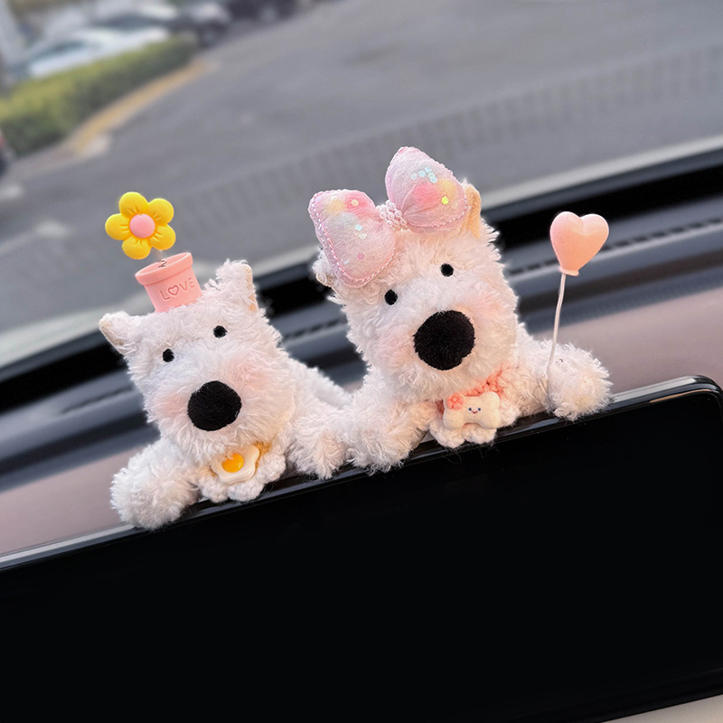 Decoración de coche de West Highland, accesorios de coche, pantalla de control central, muñeca de fiesta, pantalla de visualización de cachorro, linda decoración de pantalla