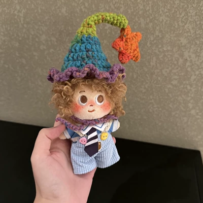 Authentic Setu Dudu Cute Curly Hair Plush Doll Pendant with Freckles Keychain Toy Accessory (Pluş açarlıqlar) - witch-hat-khaki-explosion-pendant-hat-color-random