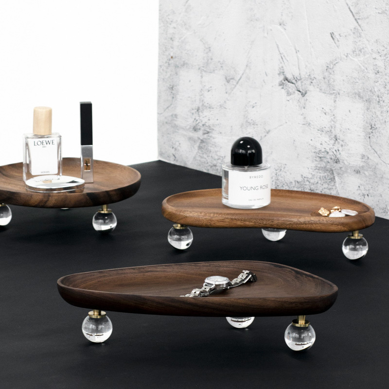 创意实木桌面收纳托盘梳妆台香水香薰首饰盘收纳盒玄关钥匙置物架