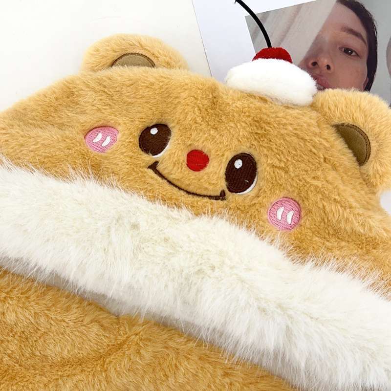 可爱蛋糕小熊毛绒帽子围巾手套一体三件套女冬季保暖显脸小雷锋帽|undefined