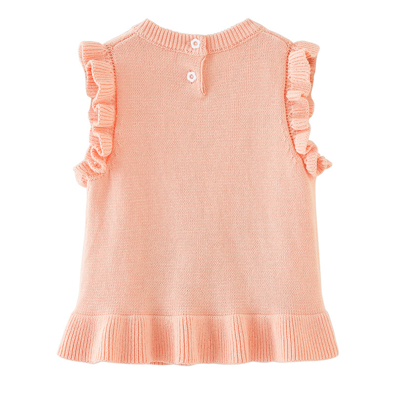 Primavera y otoño bebé suéter de oído de madera vestido de algodón niñas Chaleco de punto de estilo occidental suéter de los niños chaleco