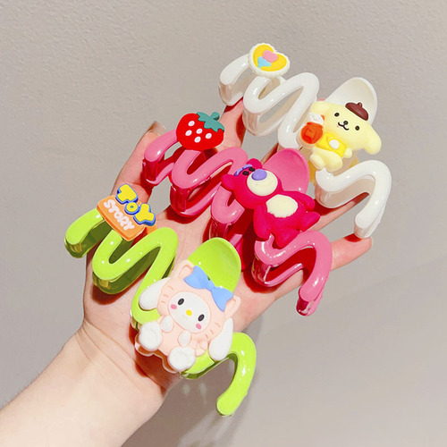 Sanrio Strawberry Bear Shark Clip Strawberry Bear Shark Clip Cute Cartoon Girl Back of Head Hair Style Sweet Girl Hair Accessory