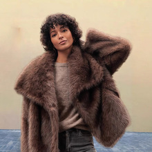 时尚炸街翻领长袖毛毛外套女2025春季新款纯色百搭开衫仿皮草上衣