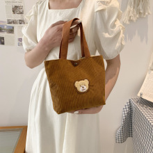 新款灯芯绒手提小布包可爱手提零食便当包妈咪百搭手拎包零钱袋