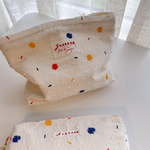 34181 Summer Sugar Bean Clutch Cosmetic Bag White Cute Portable Travel Storage Bag Canvas Bag Student Girl