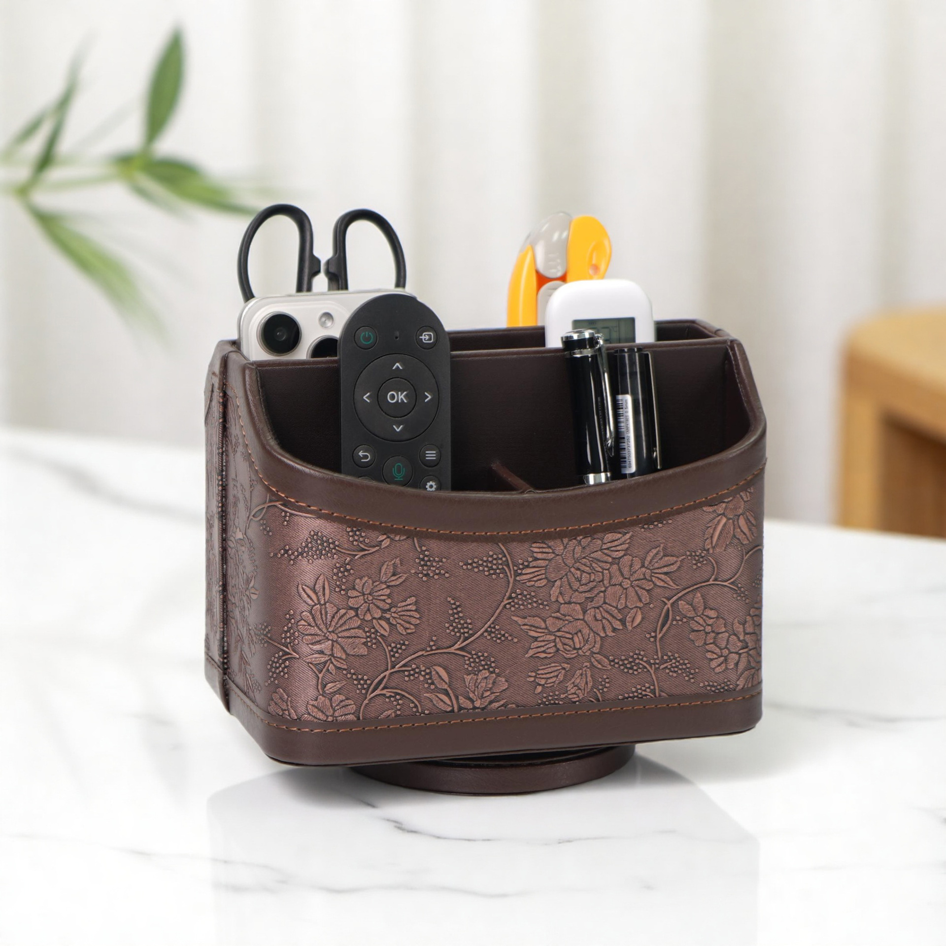 Desktop leather remote control boxer Organizer 360 ° Rotation Box…