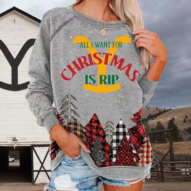Directly Supplied from the Manufacturer, New Cross-Border Yellowstone Round-Neck Printed Casual Raglan Pullover Sweatshirt