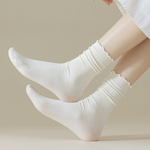 春夏季轻薄透气天鹅绒花边堆堆袜秋袜子女中筒袜纯色百搭薄款长袜