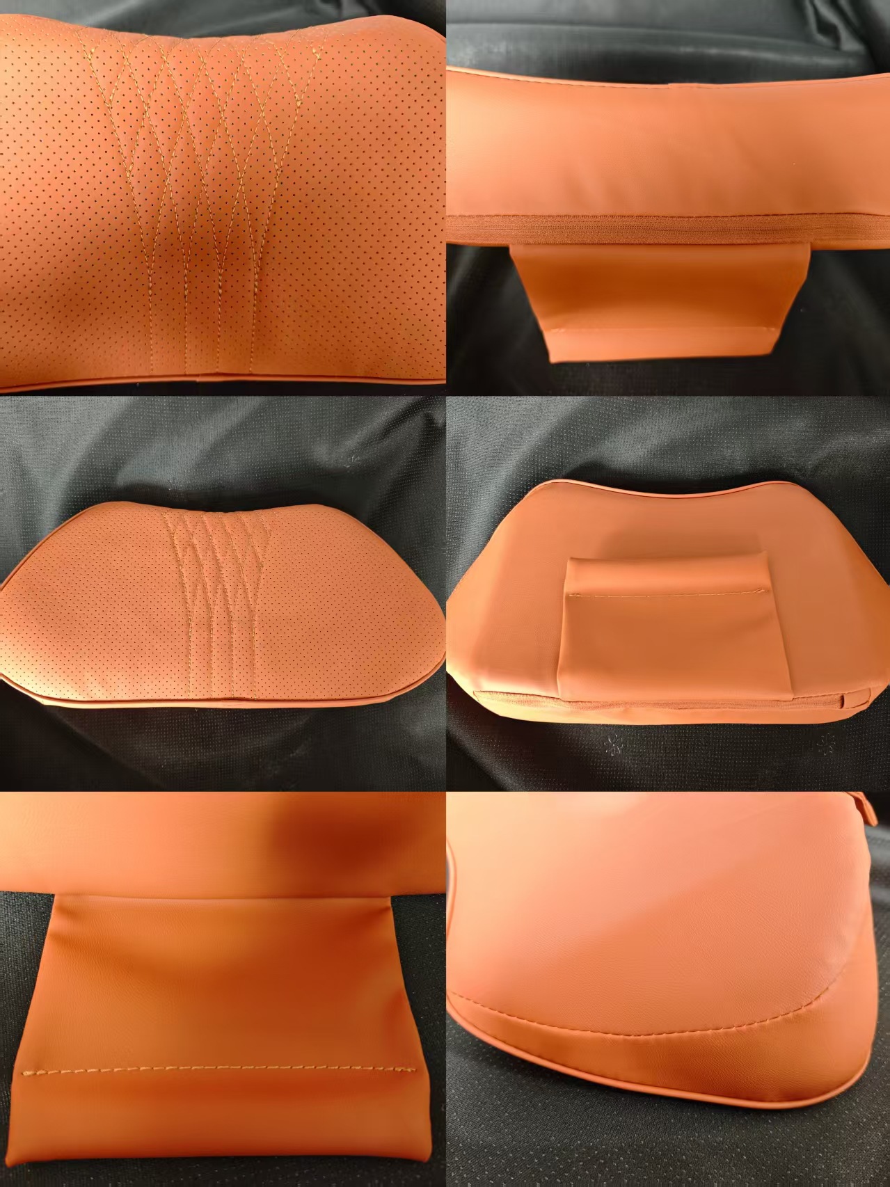 Car pillow, neck support pillow, perforated breathable memory foam car seat headrest and lumbar support, a magic tool for long-term sitting, leather lumbar support