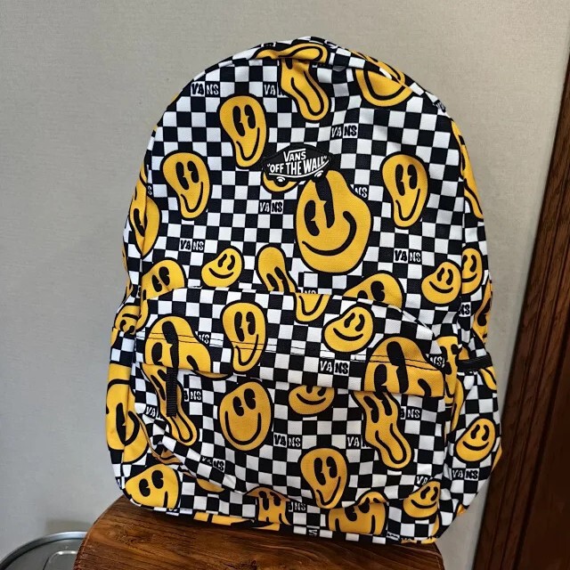 V@Ns Vans New Checkerboard Asymmetrical Smiley Backpack Men's and Women's Commuter Computer Bag School Bag Size 48
