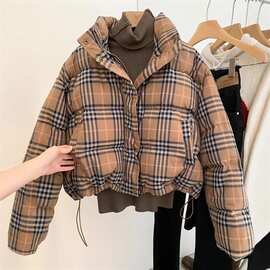 格子短款羽绒服女2025冬新款小个子面包服加厚白鸭绒时尚韩版外套