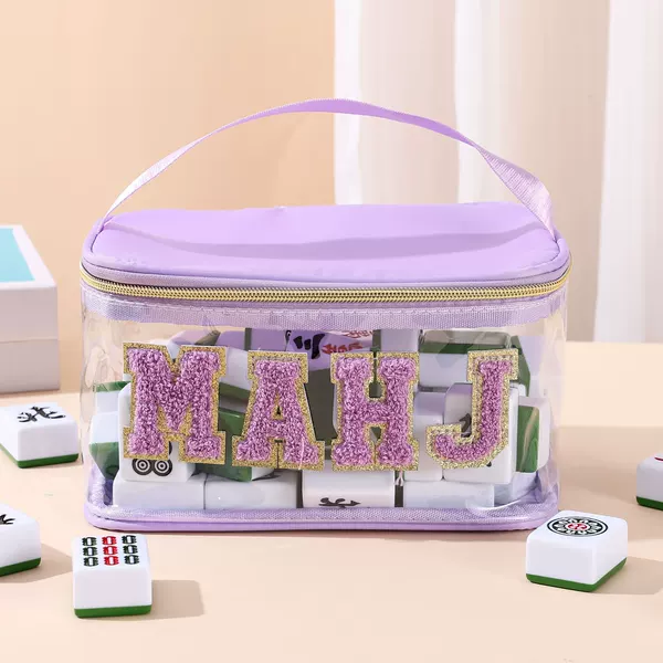 Amazon's new, popular, cross-border mahjong case: a transparent PVC embroidered letter design, a portable mahjong storage bag with a unique style