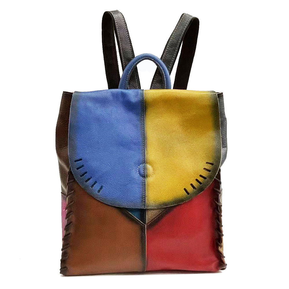 Women's Leather Patchwork Backpack, Stylish Casual Daypack For Women_voghion.com