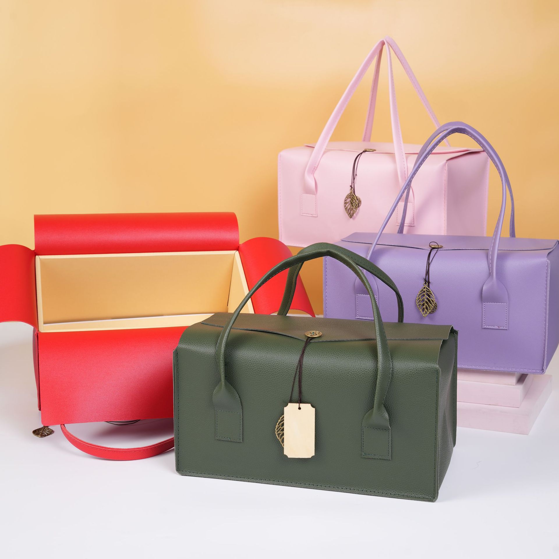 2025新款结婚伴手礼盒高档月饼包装盒空盒批发定制皮质茶叶手提袋