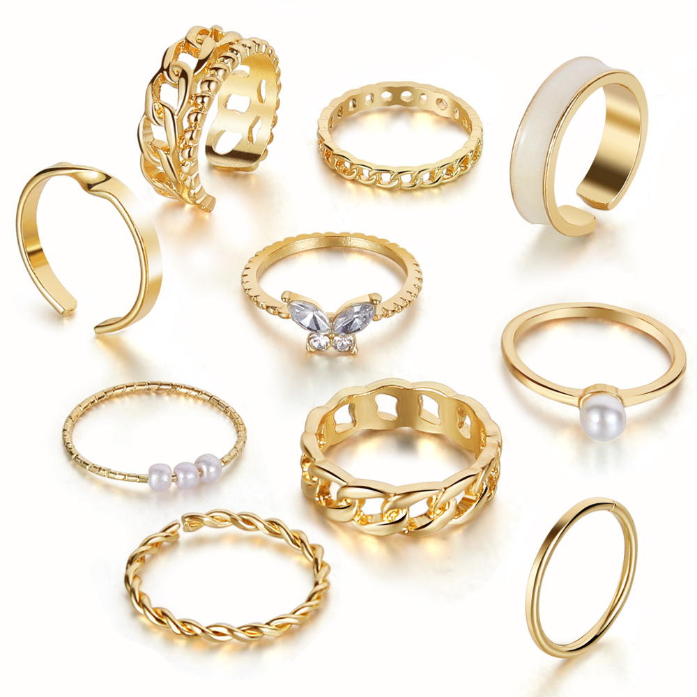 Alloy Material Geometric Pattern Women'S Gender Simple Style Geometric Alloy Plating Inlay Artificial Pearls Rhinestones Women's Open Ring