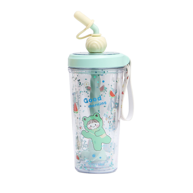 Creative Double-layer Cartoon Summer Water Cup Students Handy Portable Couple Gel Stirring Plastic Cup