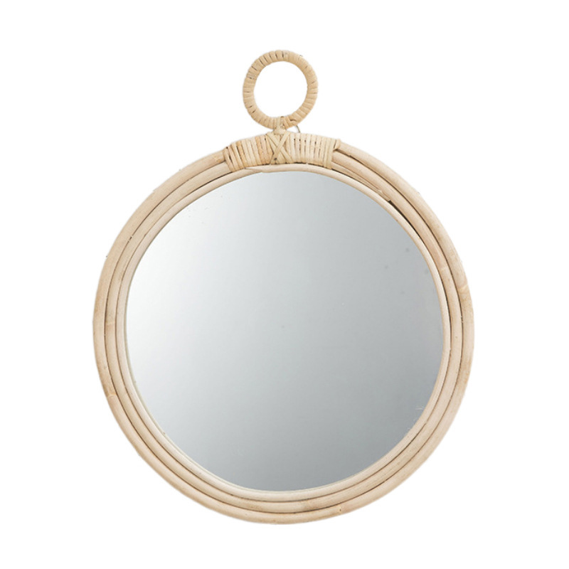 Espejo de maquillaje de ratán redondo nórdico transfronterizo Espejo de pared tejido a mano de estilo ins Espejo de decoración de pared de la casa de familia de entrada