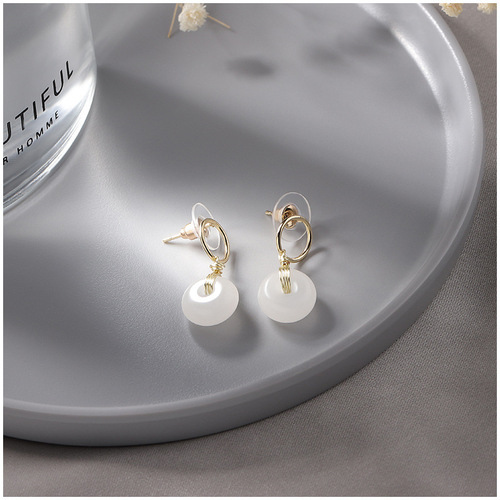 Badu natural jade earrings for women Korean version new niche light luxury safety buckle earrings white jade earrings wholesale