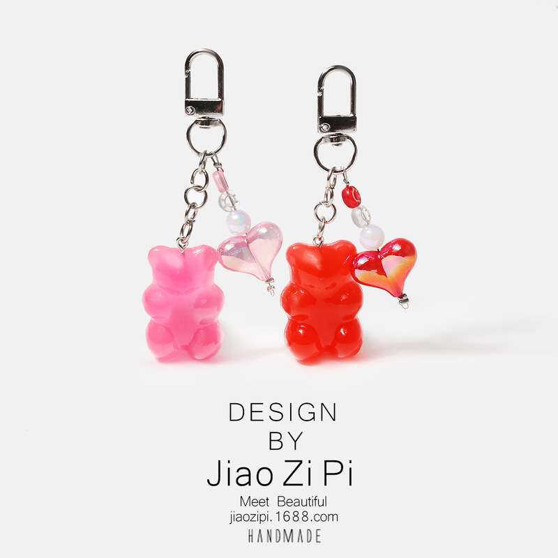 Clear Jelly-Like Gummy Bear Keychain Cute Beaded Pendant Sweet Girl Heart Versatile Backpack Bag Decoration Clear Jelly-Like Gummy Bear Keychain Cute Beaded Pendant Sweet Girl Heart Versatile Backpack Bag Decoration