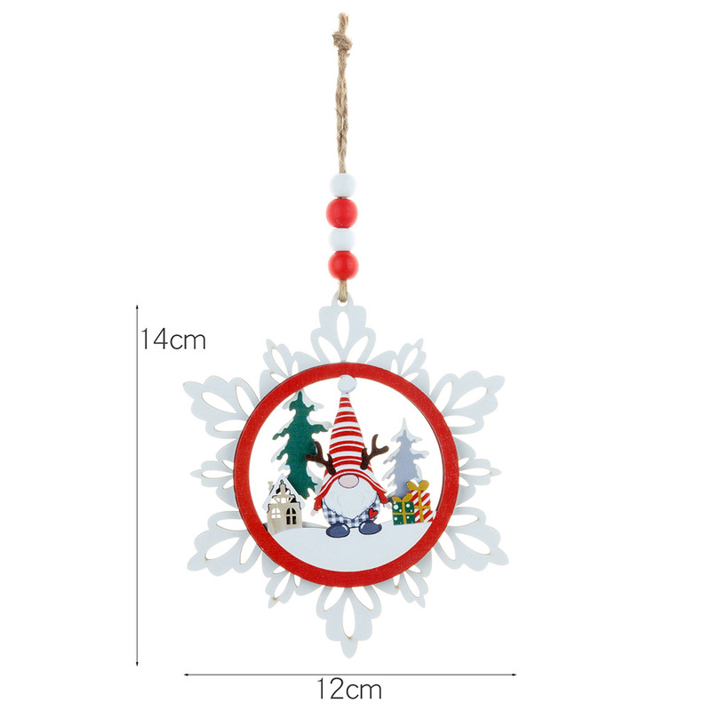国境を越えた新しい三階の木製雪花飾り顔のない老人小人クリスマス装飾品クリスマスツリー木ストラップ|undefined