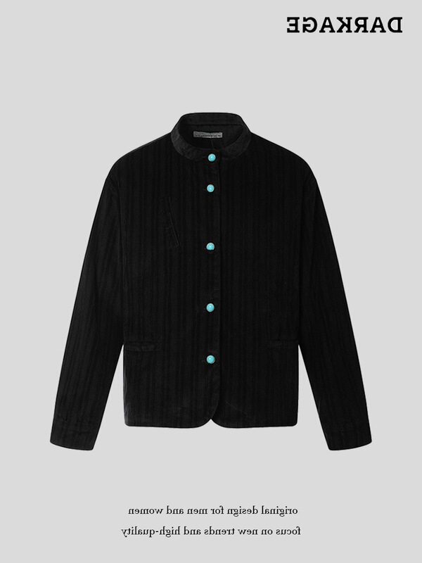 American Old Money Style Black Velvet Turquoise Button Jacket for Men and Women 2025 Casual Cardigan Jacket