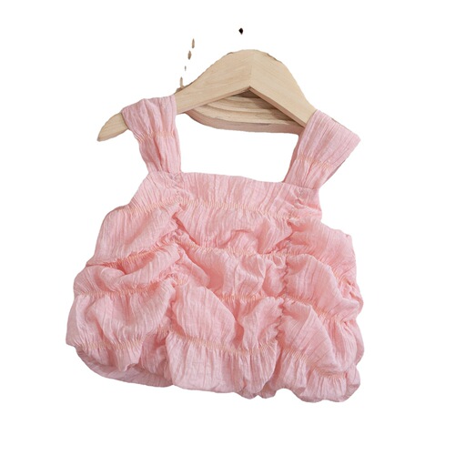 Girls Korean summer sweet temperament sling  baby girl Internet celebrity western style niche fashion pleated top