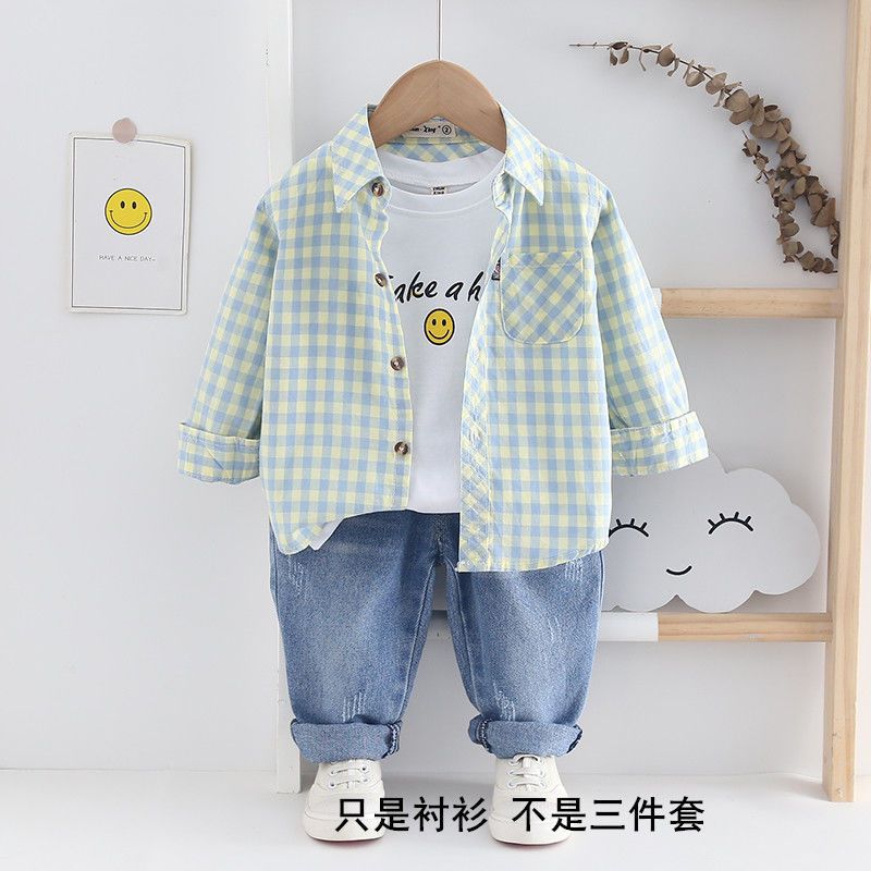 男童纯棉长袖衬衫薄款童装儿童全棉格子小童男女宝宝衬衣外套