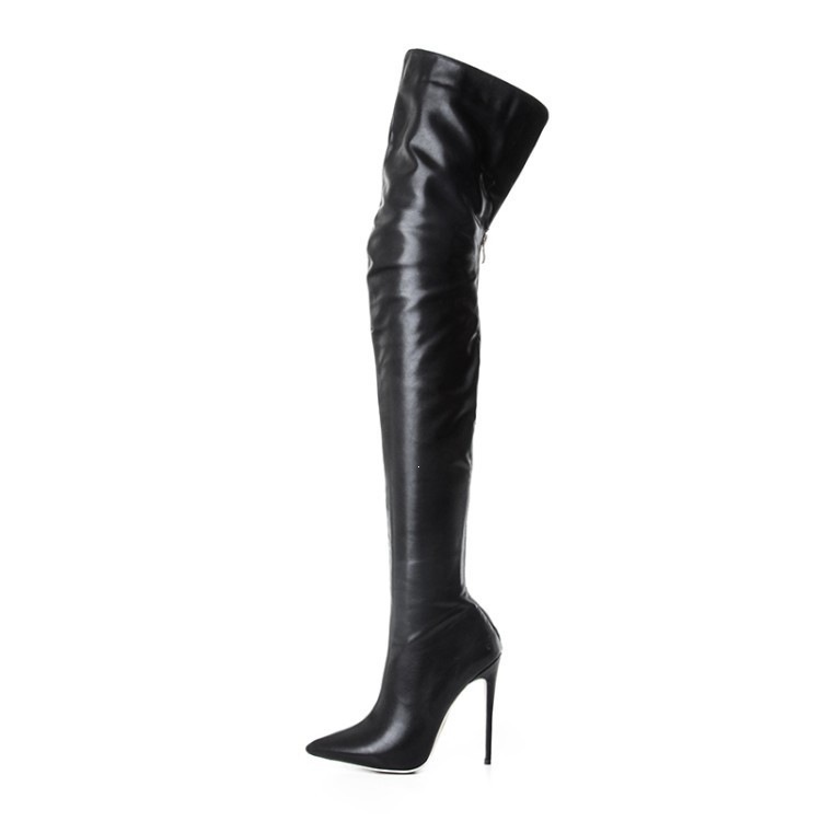 Cross-Border Fashion Boots, Pointed Toe, Back Zipper, Stiletto Heel, Slim Leg Boots, Women's Boots, European and American Style, Over-The-Knee, Shiny Leather Long Boots, Size 42