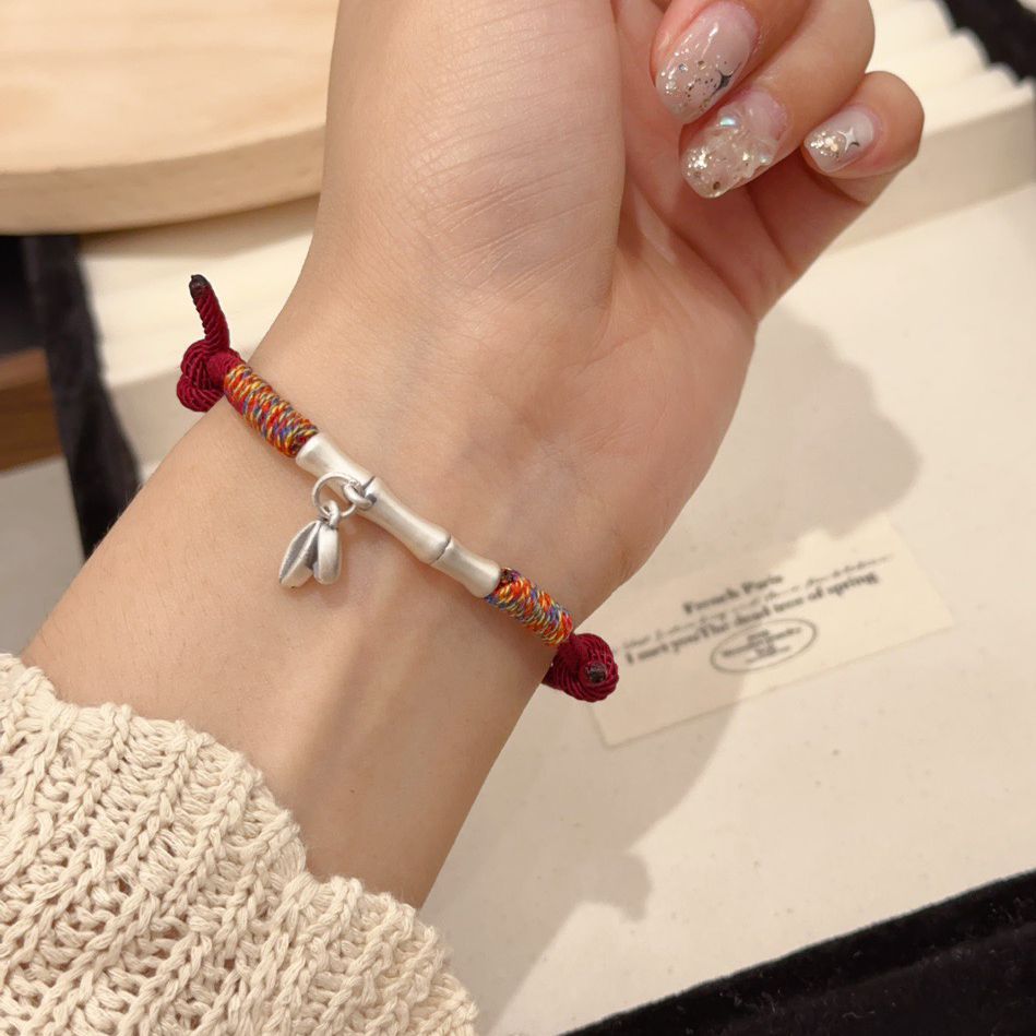 999 Pure Silver National Style Bamboo Bracelet Rising Bracelet for Men and Women, Weaving and Good Luck as a Gift