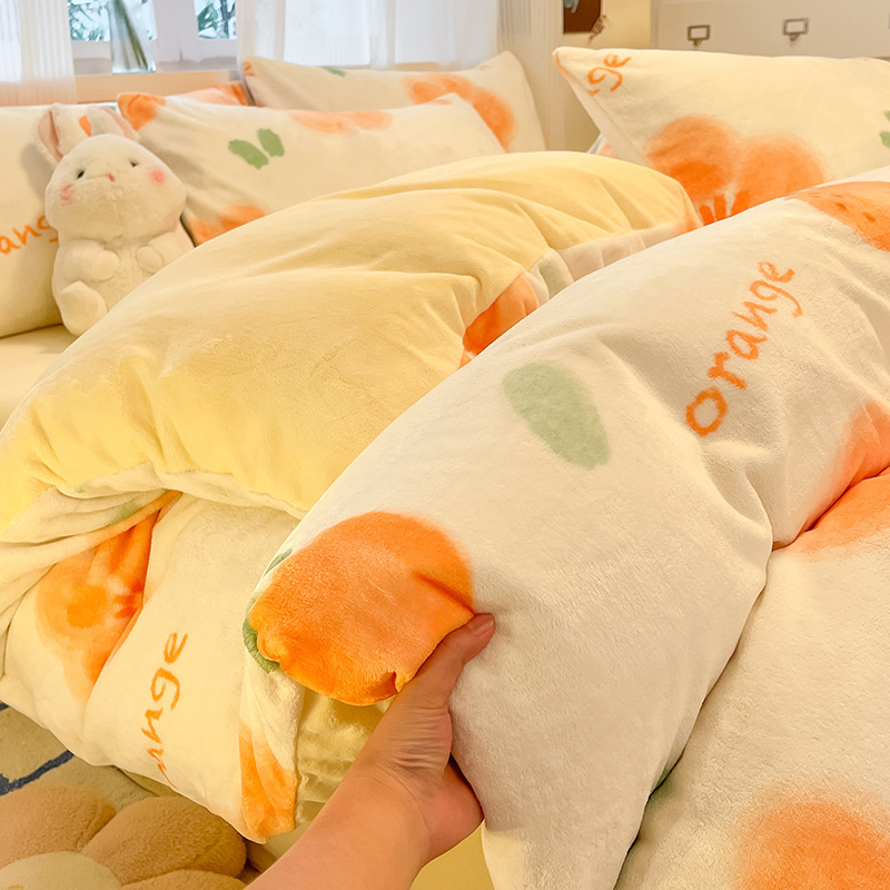 ミルクベルベットキルトカバーシングルピース150X200x230冬プラスベルベットキルトカバーコーラルベルベットフランネル寝具4点セット|undefined