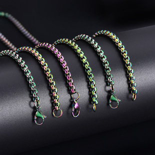 Cross-Border Trade Stainless Steel Square Pearl Chain Titanium Steel Necklace Accessory Chain Personalized Vacuum Plating Cross-Border Exclusive Supply