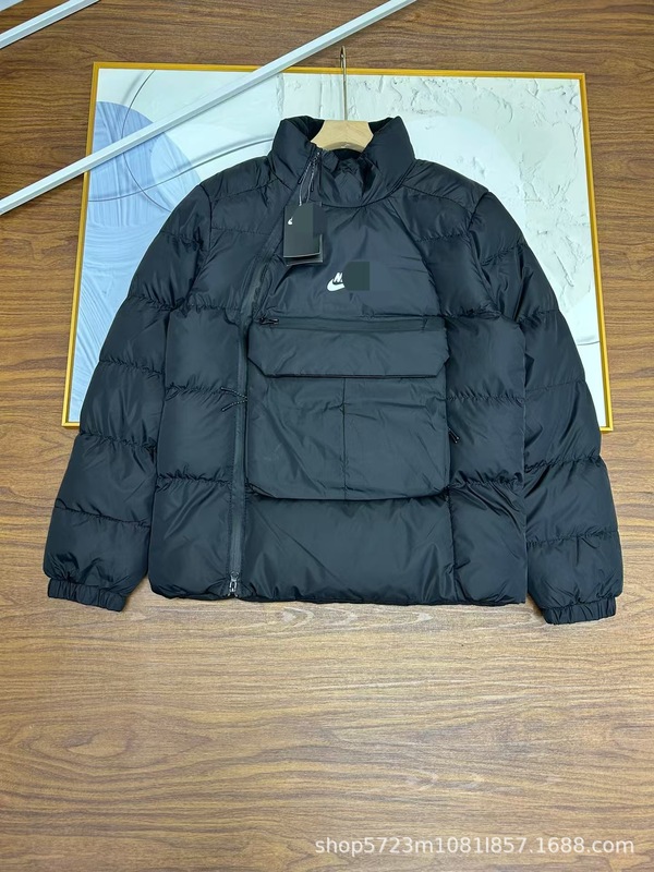 跨境NK勾子海外版斜拉链个性祤绒棉多口袋情侣款立领三口袋棉服|undefined