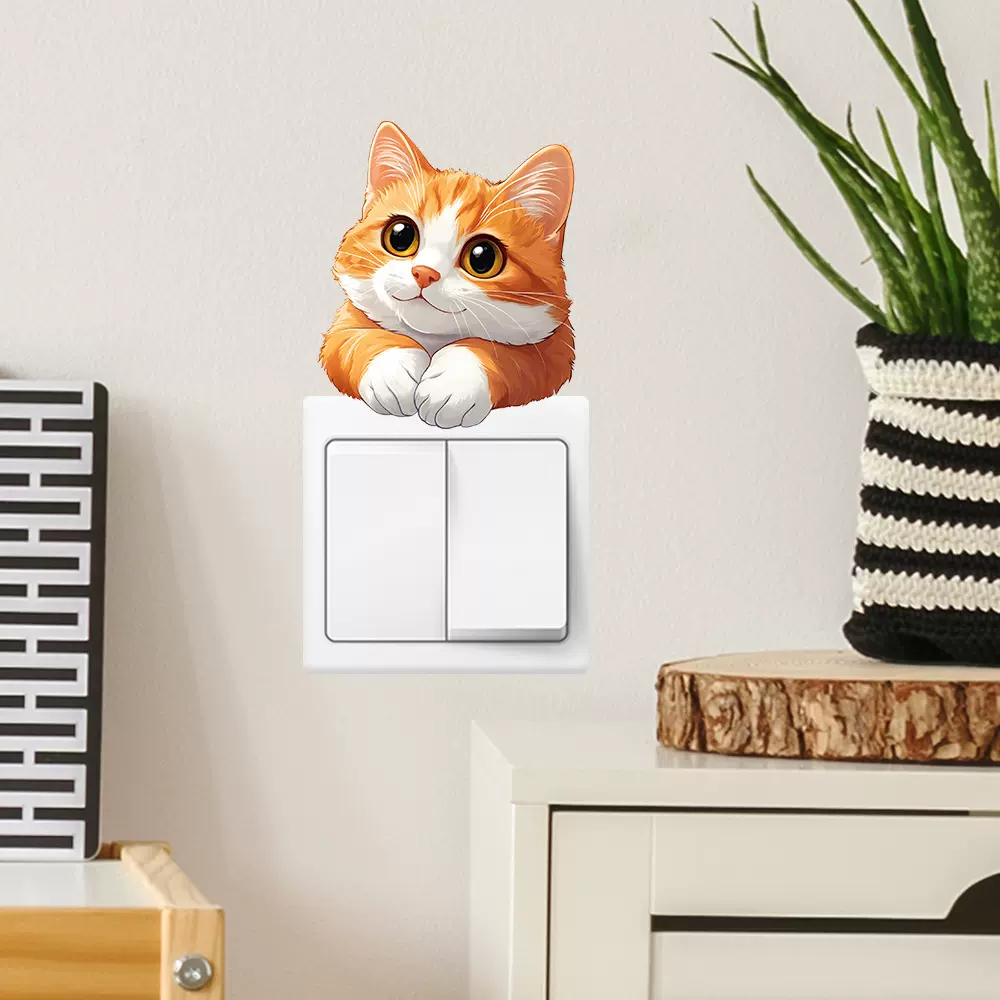 彩绘可爱小猫卧室客厅开关贴家居背景美化墙贴纸批发