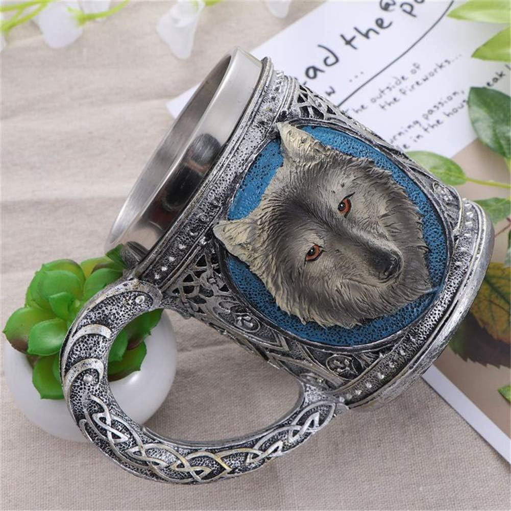 Tazas de acero inoxidable de resina transfronteriza, tazas de forma de lobo, tazas de pie alto, adornos para el hogar