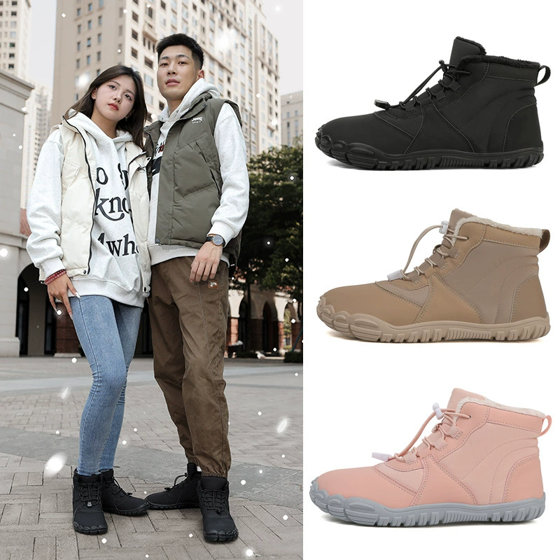 Открытый снег сапоги мужские нескользящие водонепроницаемые плюс бархат теплые пять пальцев обувь хлопчатобумажные туфли женские толстые подошвы босые зимние сапоги пары