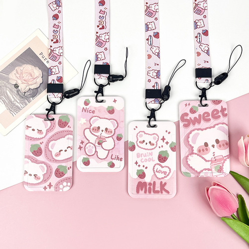 Cartoon slide student card holder anti-lost meal card school card bag embossed male and female bus subway access card protective cover