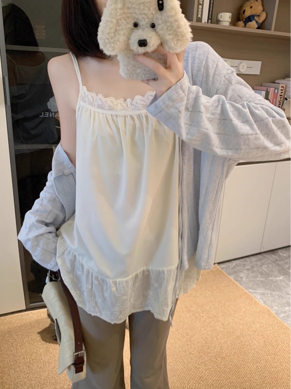 设计感小众蕾丝拼接无袖上衣女夏季新款别致宽松显瘦休闲吊带背心|undefined