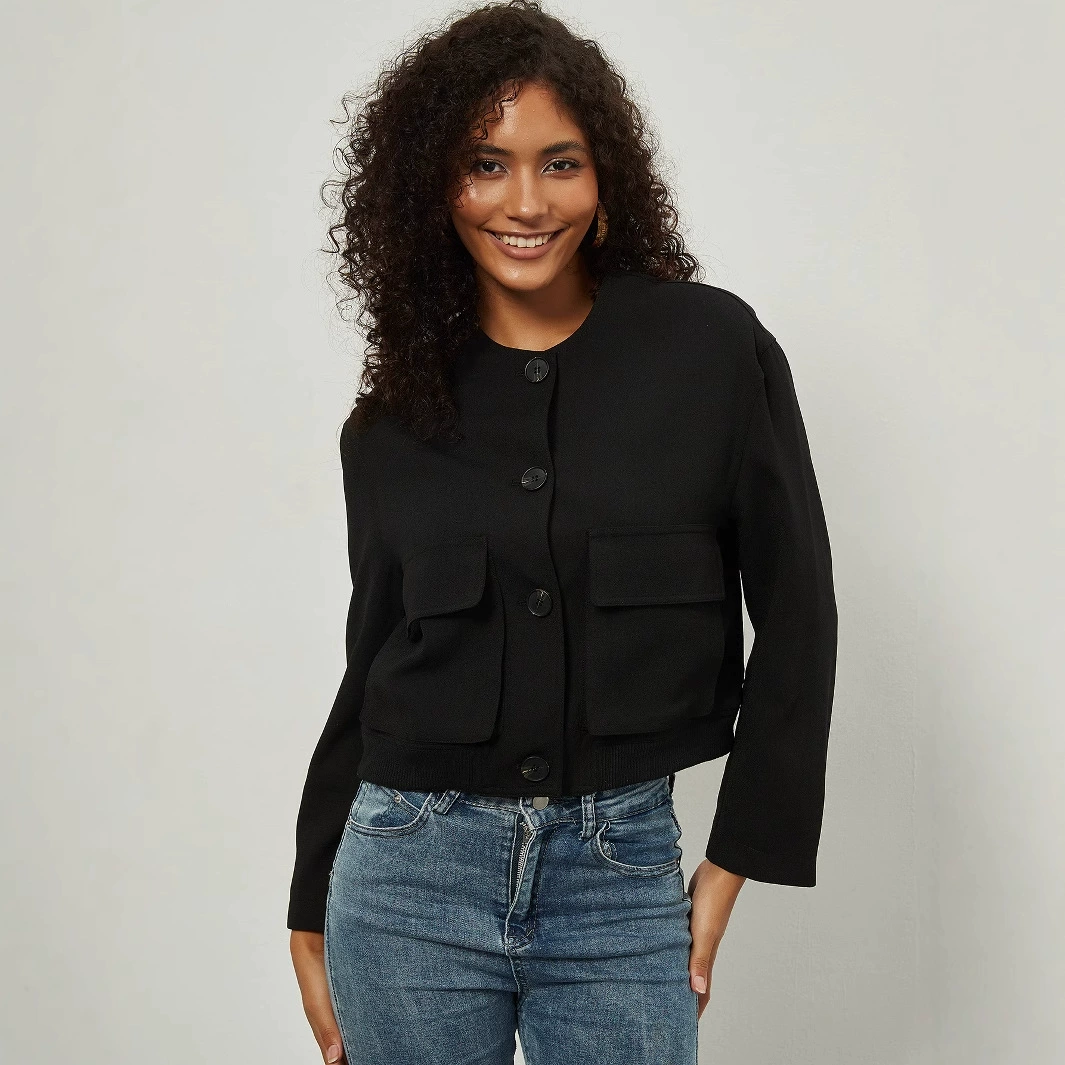 Трансграничная женская одежда оптом в европейском и американском стиле мода летающая куртка 2024 осень новый однобортный округлый короткий пиджак