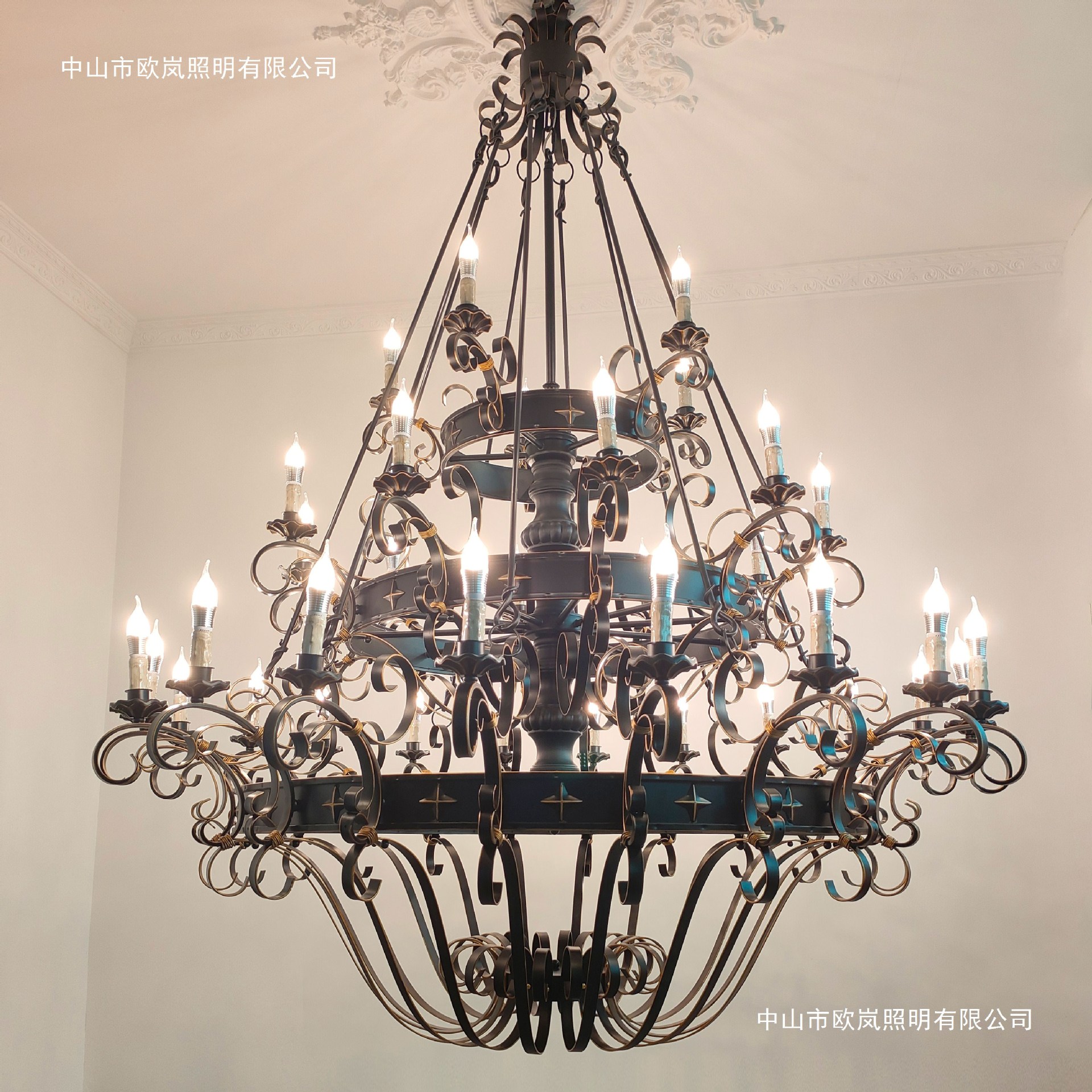 美式复古客厅大吊灯别墅挑高楼梯灯饰法式复式楼古堡经典仿古灯具