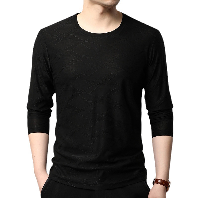 Mulberry silk long-sleeved T-shirt men's casual 2023 Spring and Autumn new T-shirt round neck cotton T-shirt bottoming shirt top